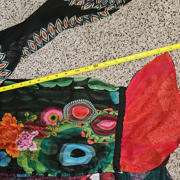 Desigual Funky Boho Colorful Patchwork Long Sleeve Sheer Blouse Top Xl - Picture 6 of 10